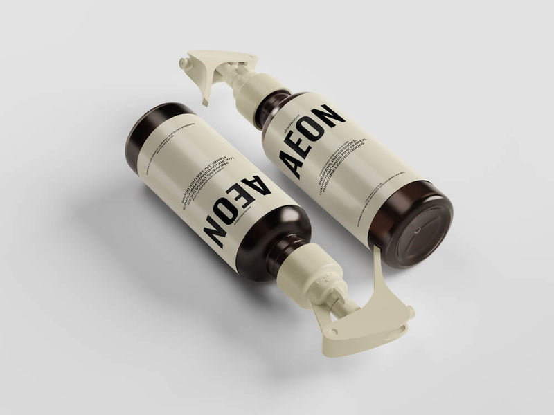 Two AEON ceramic coating bottles positioned diagonally showing premium packaging design