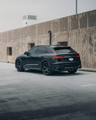 Side profile of an Audi featuring AEON Satin Paint Protection Film, emphasizing the durable and stylish satin finish.